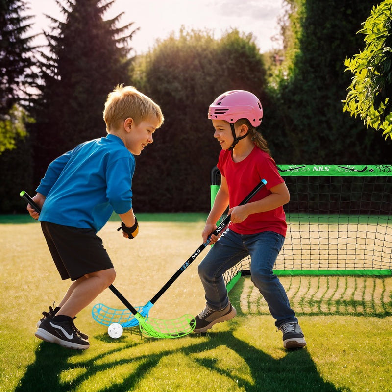 BRH2521 FLOORBALL SET HOCKEY GOAL + 2 STICKS + NILS BALL