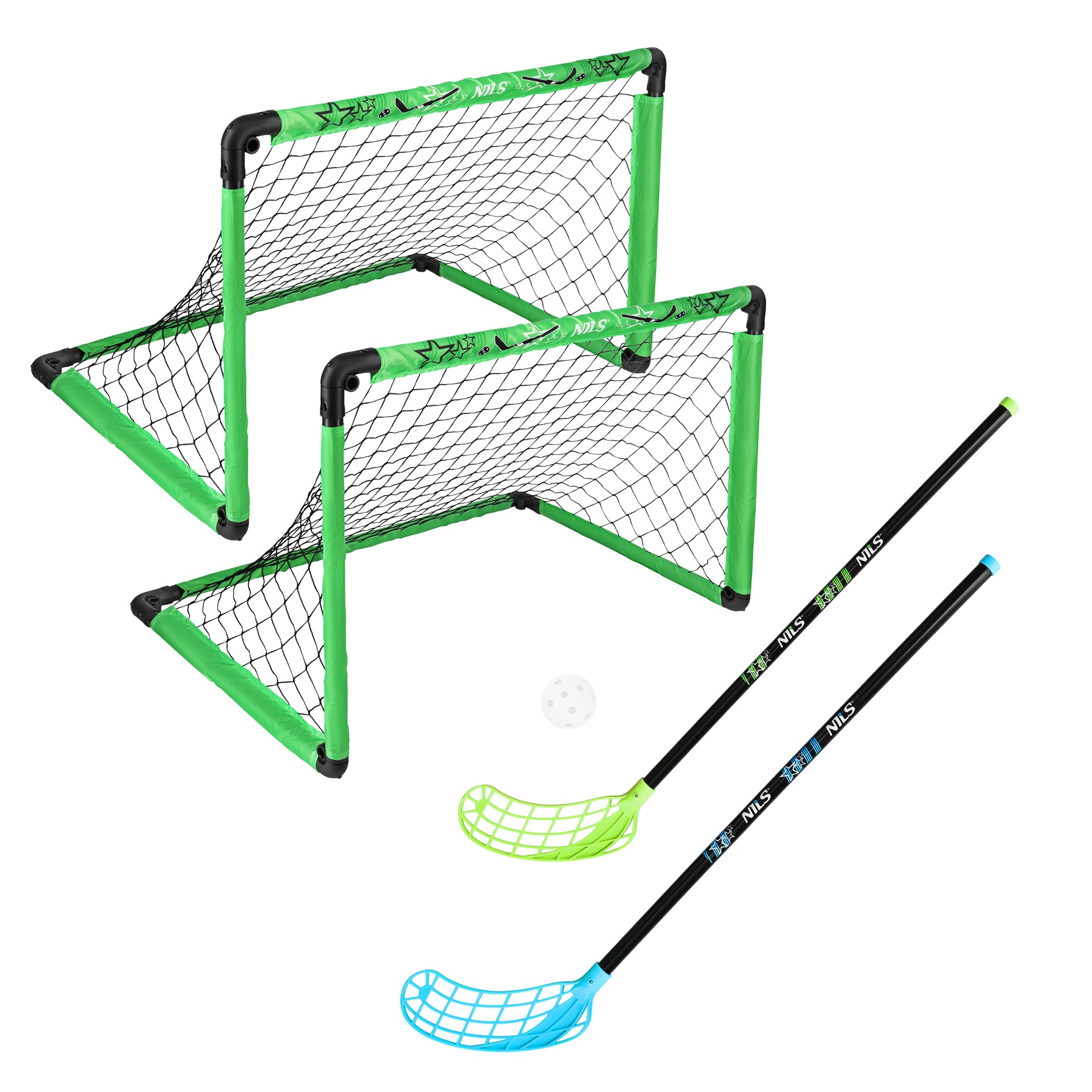 BRH2522 FLOORBALL SET 2 HOCKEY GOALS + 2 STICKS + NILS BALL