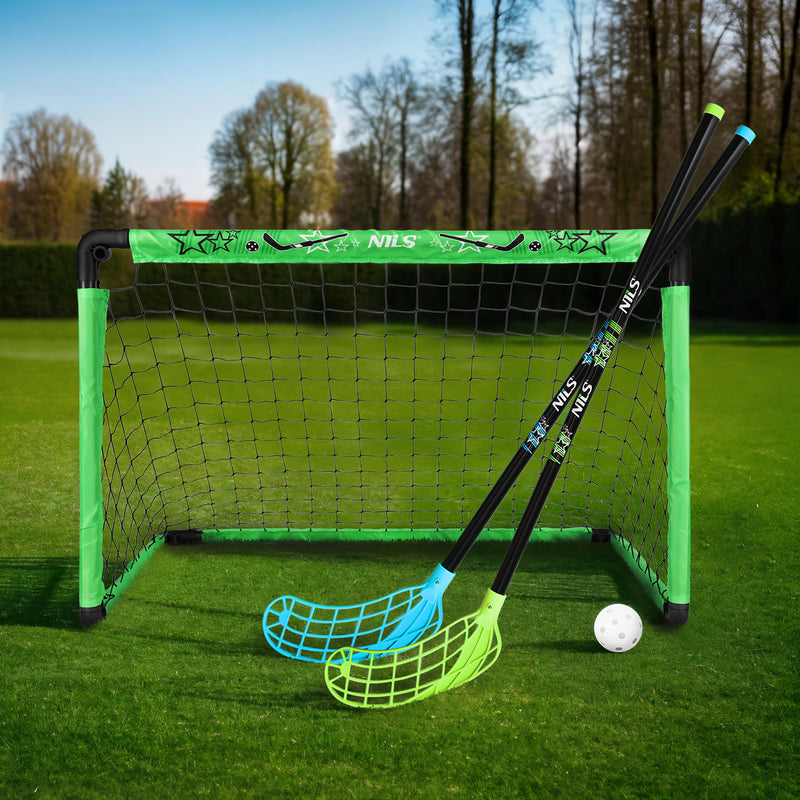 BRH2522 FLOORBALL SET 2 HOCKEY GOALS + 2 STICKS + NILS BALL
