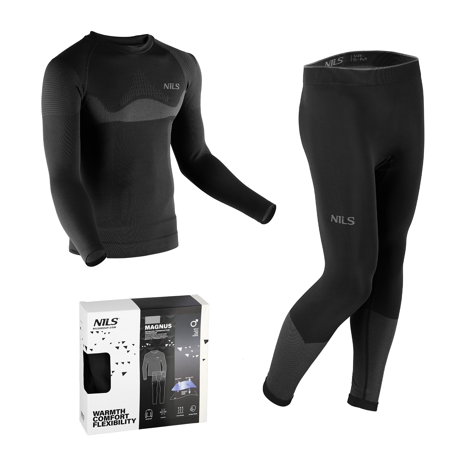 BTZ0464 MEN'S BLACK THERMOACTIVE UNDERWEAR SET L/XL MAGNUS NILS