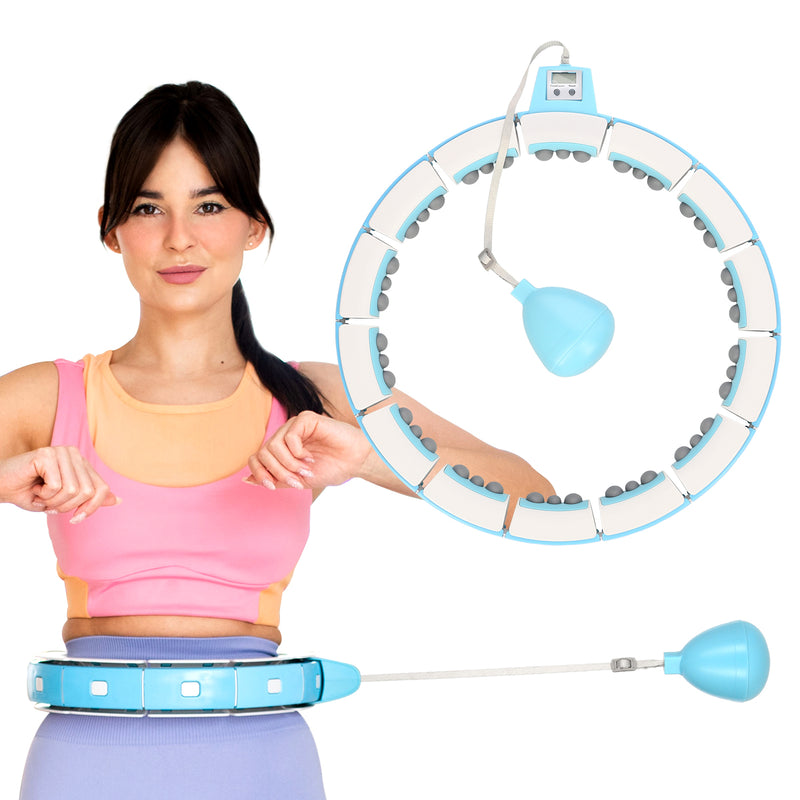 ADJUSTABLE HULA HOP SET FH06 BLUE WITH WEIGHT AND COUNTER + BELT BR160