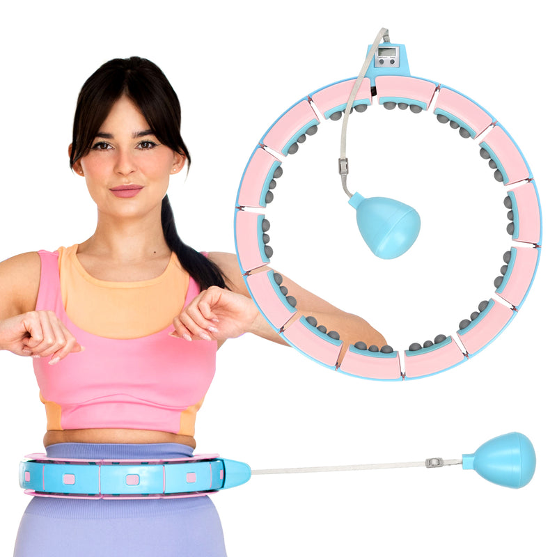 ADJUSTABLE HULA HOP SET FH06 BLUE/PINK WITH WEIGHT AND COUNTER + BELT BR160