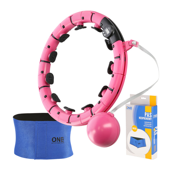 ADJUSTABLE HULA HOP SET FH07 PINK WITH WEIGHT AND COUNTER + BELT BR125