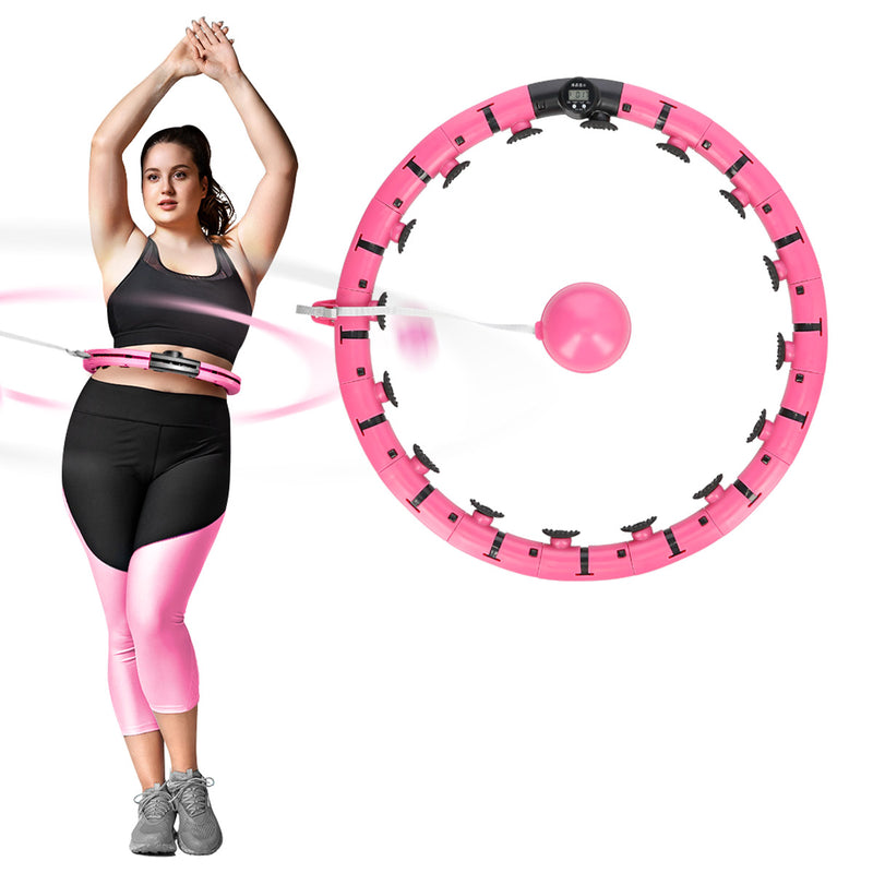 ADJUSTABLE HULA HOP SET FH07 PINK WITH WEIGHT AND COUNTER + BELT BR125