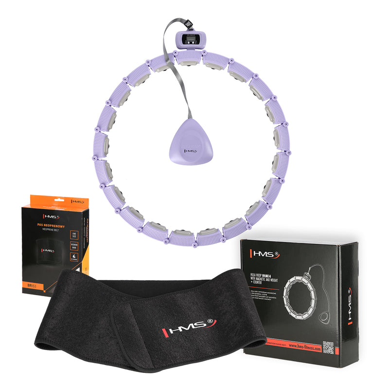 VIOLET HHM14 MAGNETIC HULA HOP SET WITH HMS COUNTER + BR163 BLACK SLIMMING BELT