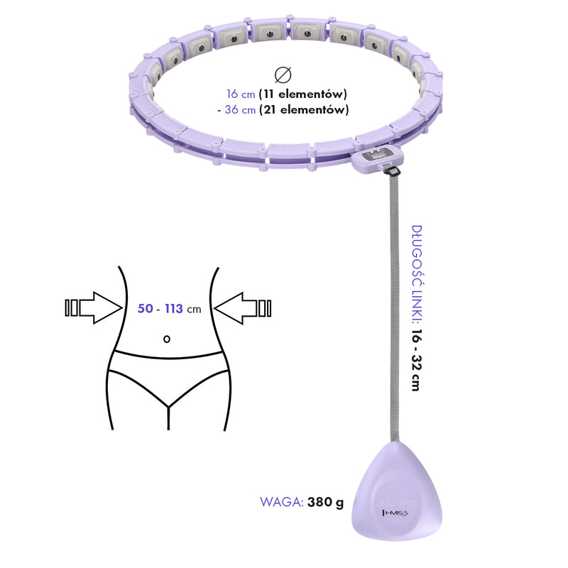 HMS HHM14 Violet Hula Hop z magnesami i obciążnikiem + licznik