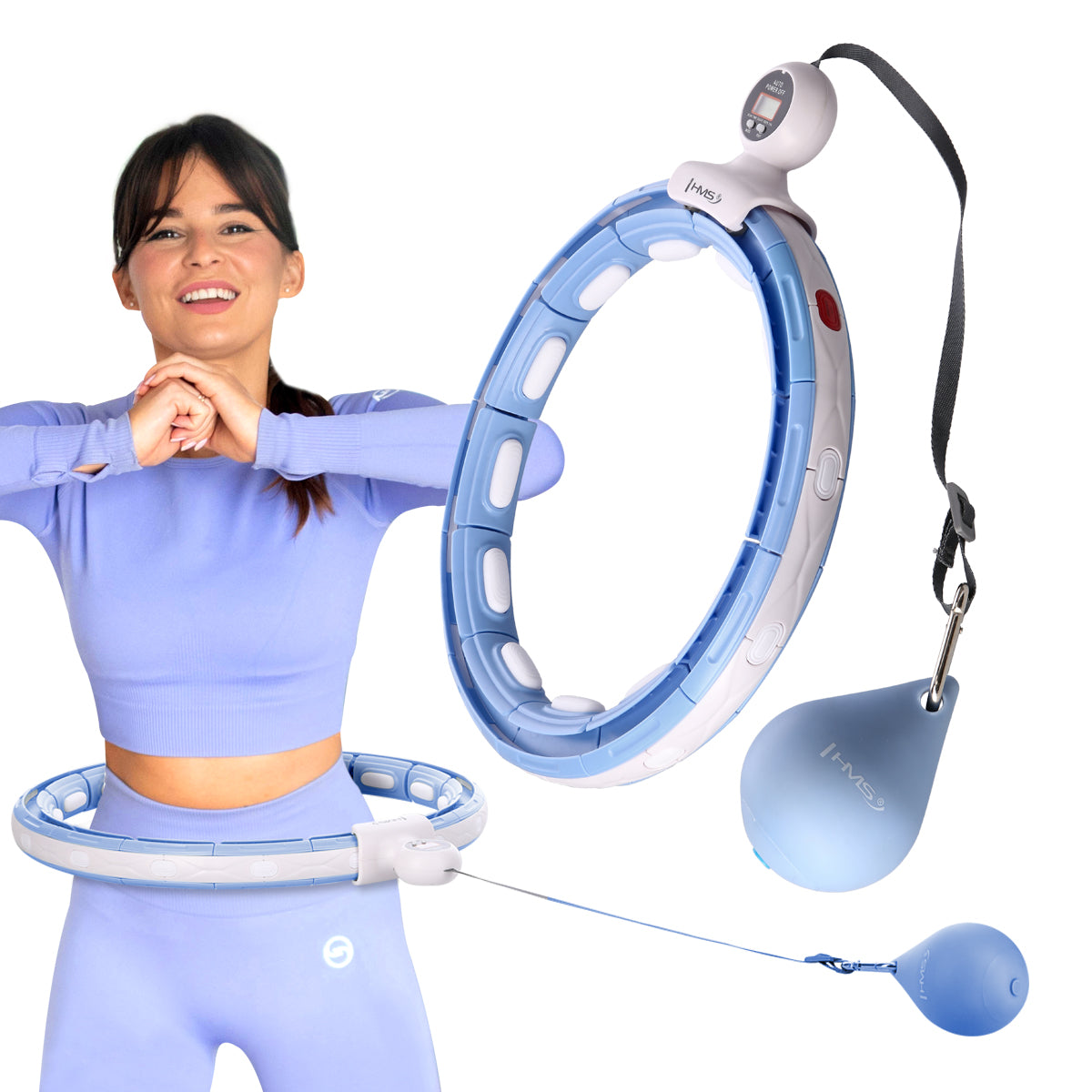 ZESTAW HULA HOP MAGNETYCZNY BLUE HHM15 Z LICZNIKIEM HMS + PAS BR163 BLACK PLUS SIZE