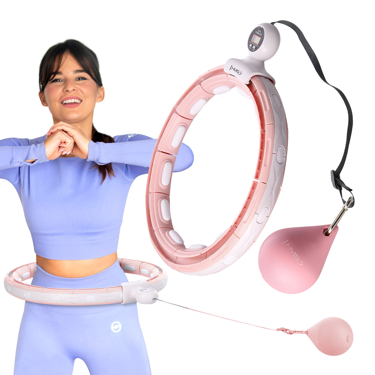HULA HOP SADA MAGNETICKÁ RŮŽOVÁ HHM15 S POČÍTADLEM HMS + HUBNUCÍ PÁS BR163 ČERVENÝ