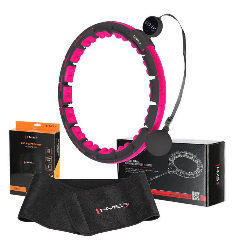 HULA HOP SET MAGNETIC BLACK/PINK HHM16 WITH HMS COUNTER + SLIMMING BELT BR163 BLACK