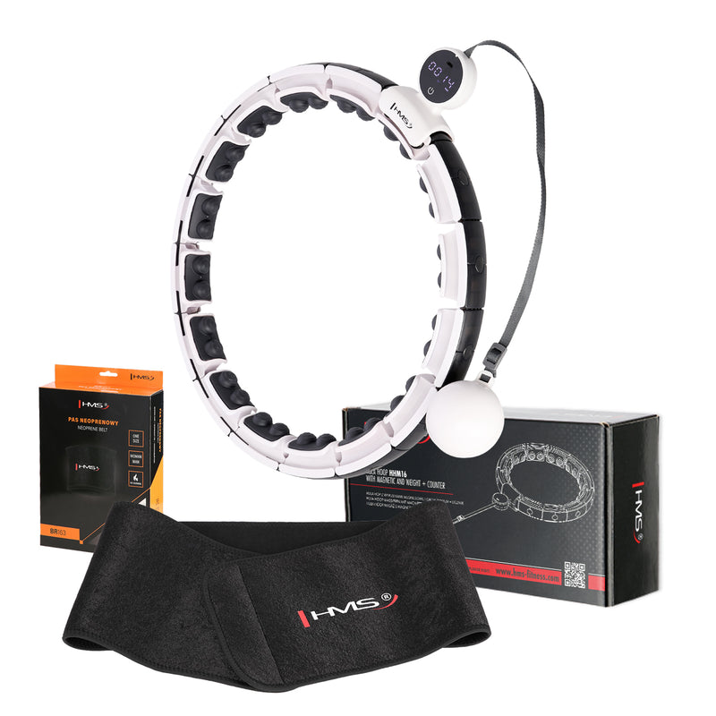 HULA HOP SET MAGNETIC WHITE HHM16 WITH HMS COUNTER + SLIMMING BELT BR163 BLACK