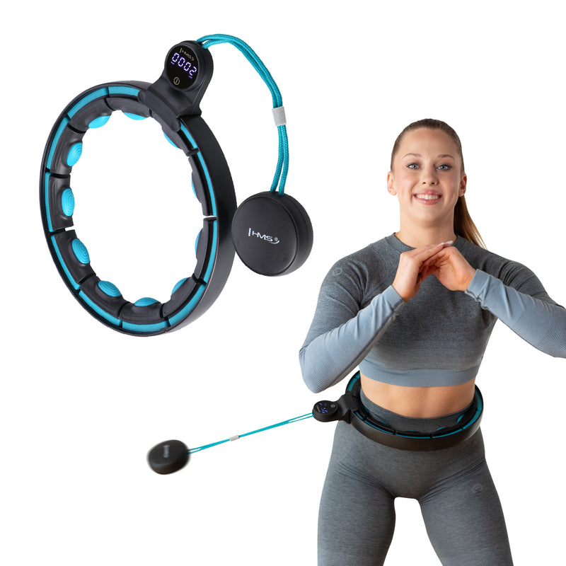 HULA HOP SET MAGNETIC BLACK/TURQUOISE HHM17 WITH HMS COUNTER + SLIMMING BELT BR163 RED