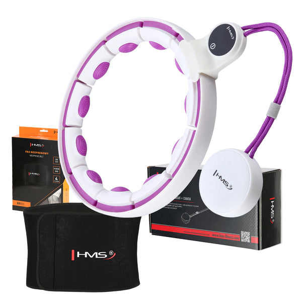 HULA HOP SET MAGNETIC WHITE/VIOLET HHM17 WITH HMS COUNTER + SLIMMING BELT BR163 BLACK