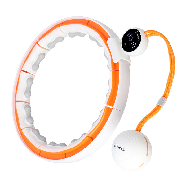 HHM21 HULA HOP WHITE/ORANGE Z MAGNESAMI, WYPUSTKAMI TPE I OBCIĄŻNIKIEM + LICZNIK HMS