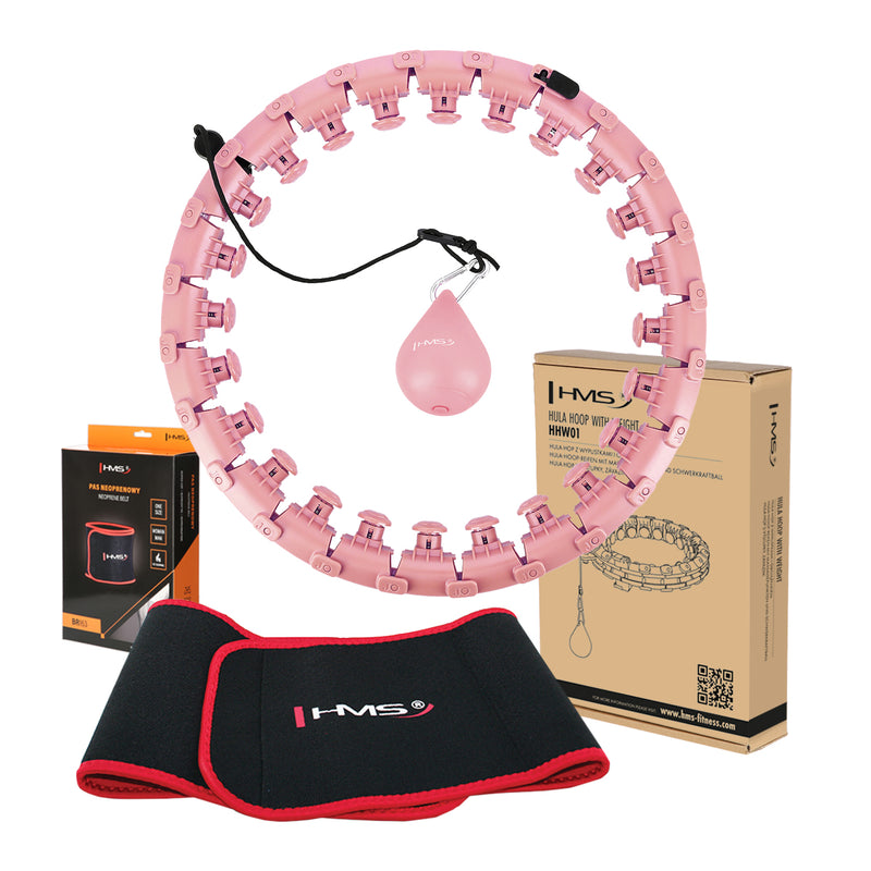 HULA HOP SET HHW01 PINK WITH PROJECTIONS AND HMS WEIGHT + BR163 RED BELT