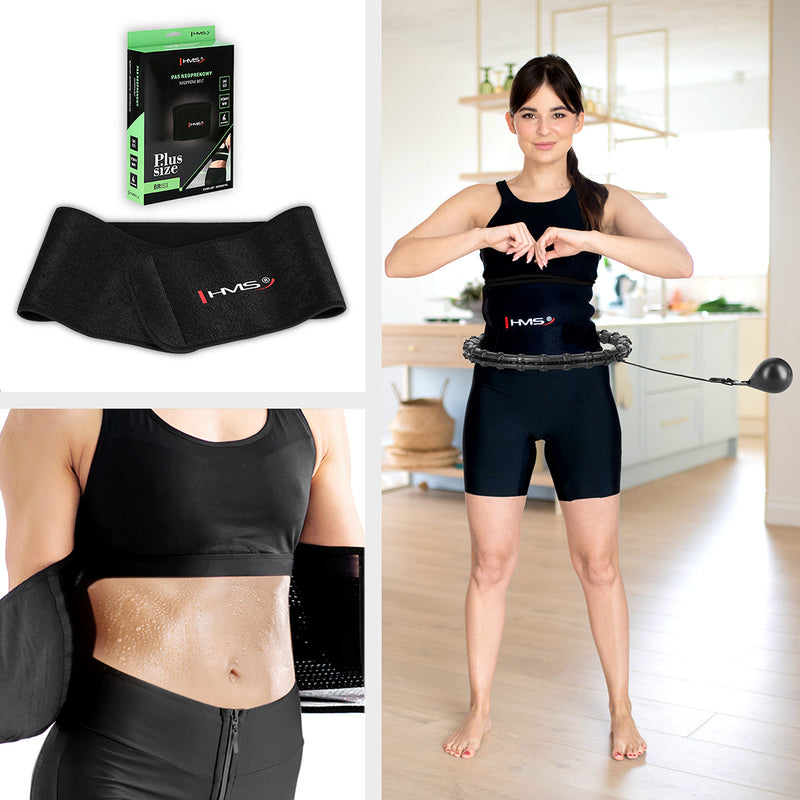 HULA HOP SET HHW02 BLACK WITH PROJECTIONS AND HMS WEIGHT + BR163 BLACK PLUS SIZE BELT