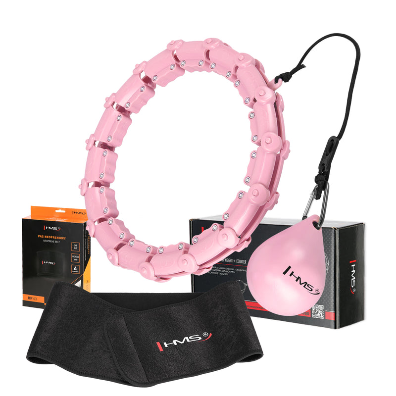 HULA HOP SET HHW02 LIGHT PINK WITH PROJECTIONS AND HMS WEIGHT + BR163 BLACK BELT