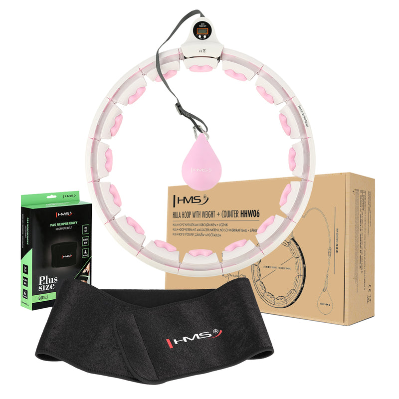 ZESTAW HULA HOP HHW06 PINK Z PIŁKĄ GRAWITACYJNĄ I LICZNIKIEM HMS + PAS BR163 BLACK PLUS SIZE