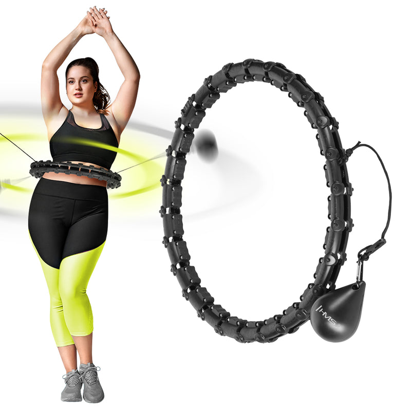 HULA HOP SET HHW11 BLACK WITH PROJECTIONS AND WEIGHT + BELT BR163 BLACK PLUS SIZE HMS