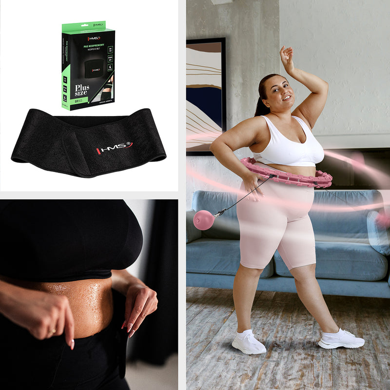 HULA HOP SET HHW11 LIGHT PINK WITH PROJECTIONS AND WEIGHT + BELT BR163 BLACK PLUS SIZE HMS