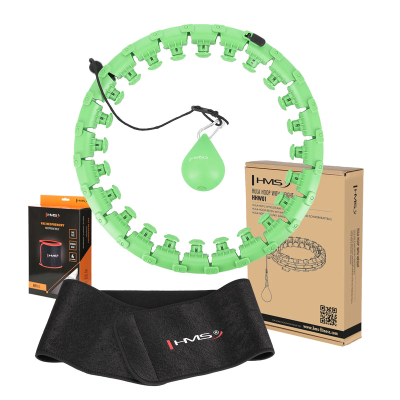 HULA HOP PLUS SIZE SET HHW12 GREEN WITH PROJECTIONS AND HMS WEIGHT + BR163 BLACK BELT