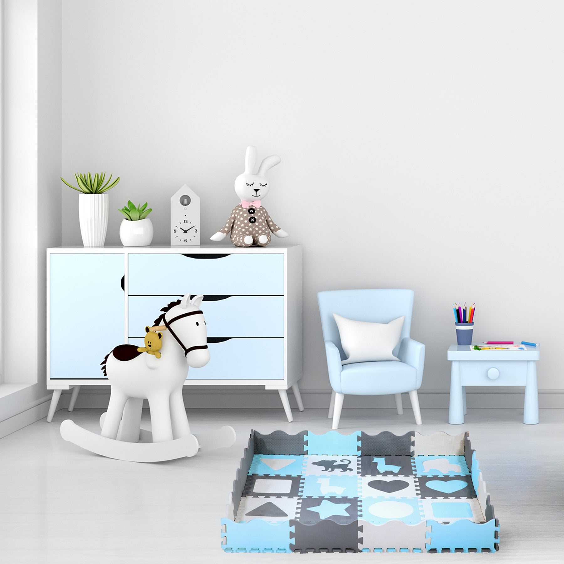 MD03 DĚTSKÁ PODLOŽKA S PUZZLEM, HRAČKA, MÁTOVĚ ŽLUTÁ, 36 DÍLŮ, 140x140CM, NILS FUN