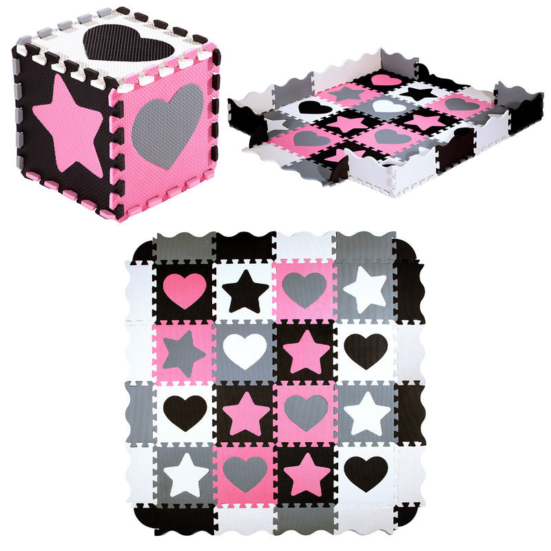 MD03 CHILDREN'S MAT PUZZLE PLAYPEN PINK HEARTS 36 PIECES 140x140CM NILS FUN