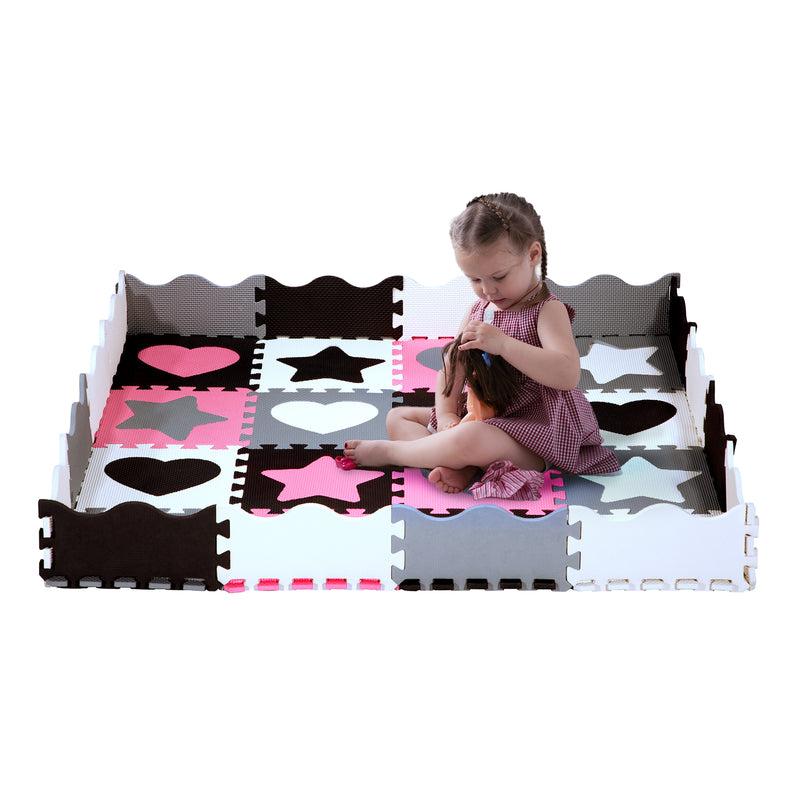 MD03 CHILDREN'S MAT PUZZLE PLAYPEN PINK HEARTS 36 PIECES 140x140CM NILS FUN