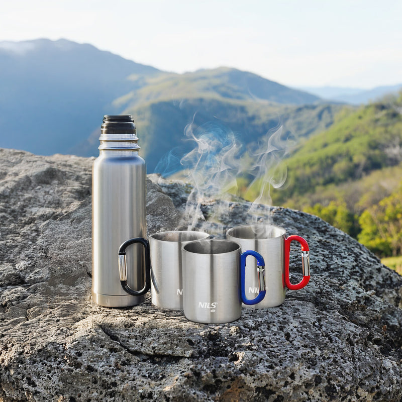 NC17110 KUBEK KEMPINGOWY Z KARABIŃCZYKIEM 330 ML STAL NIERDZEWNA CZARNY NILS CAMP