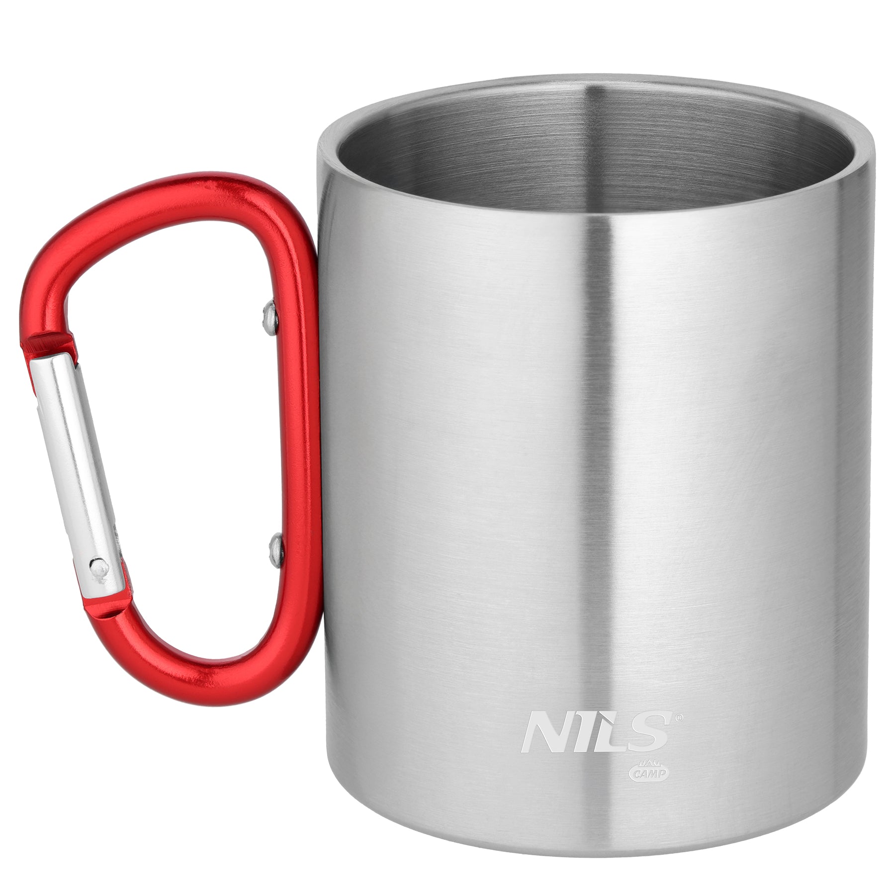 NC17110 KUBEK KEMPINGOWY Z KARABIŃCZYKIEM 300 ML STAL NIERDZEWNA CZERWONY NILS CAMP