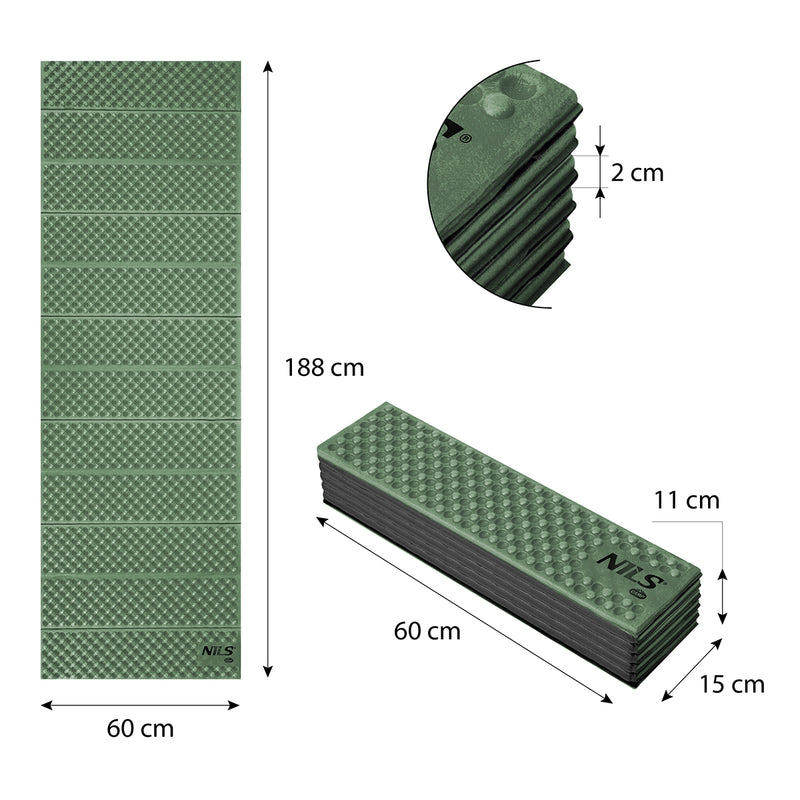 NC1768 GREEN FOLDABLE SLEEPING MATT 188cm NILS CAMP