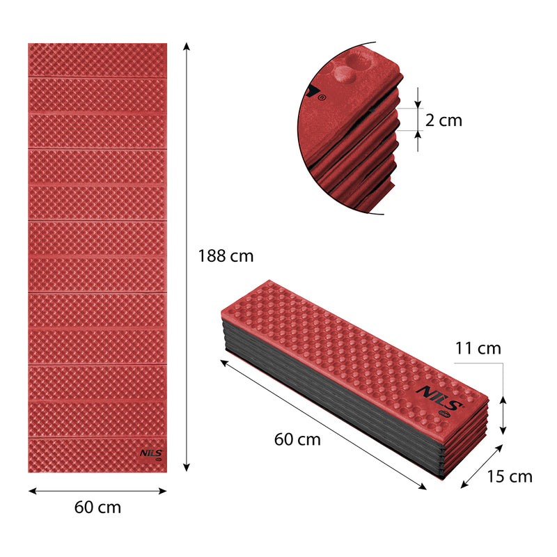 NC1768 RED FOLDABLE SLEEPING MATT 188cm NILS CAMP