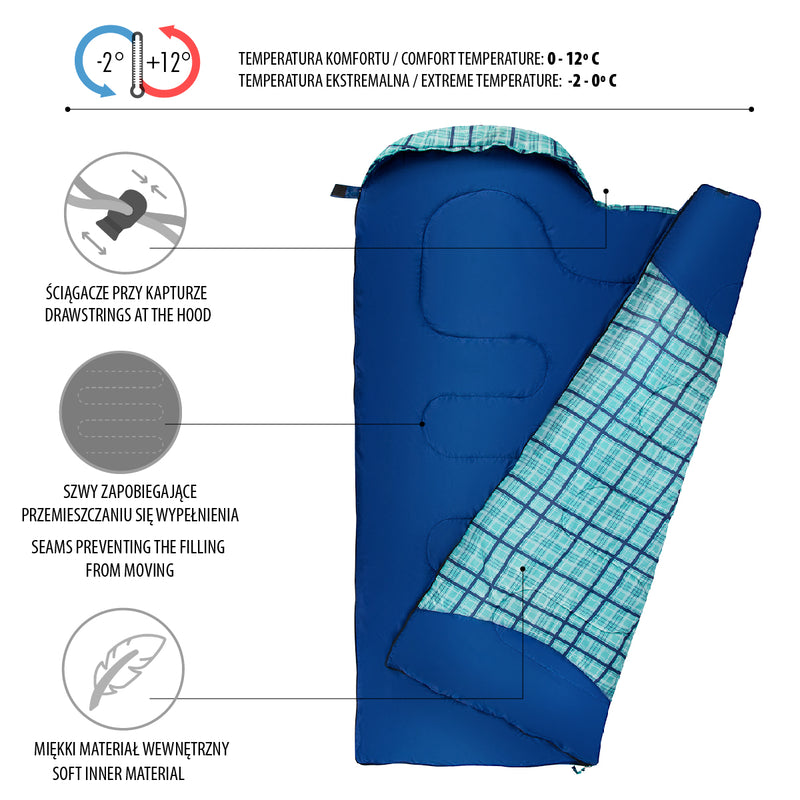 NC2009 BLUE CHECK SLEEPING BAG SIZE L NILS CAMP