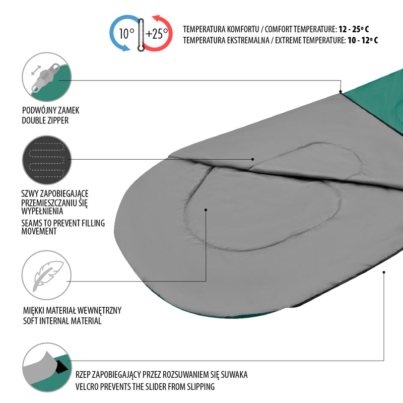 NC2105 ZIELONO-SZARY ŚPIWÓR ROZMIAR M NILS CAMP