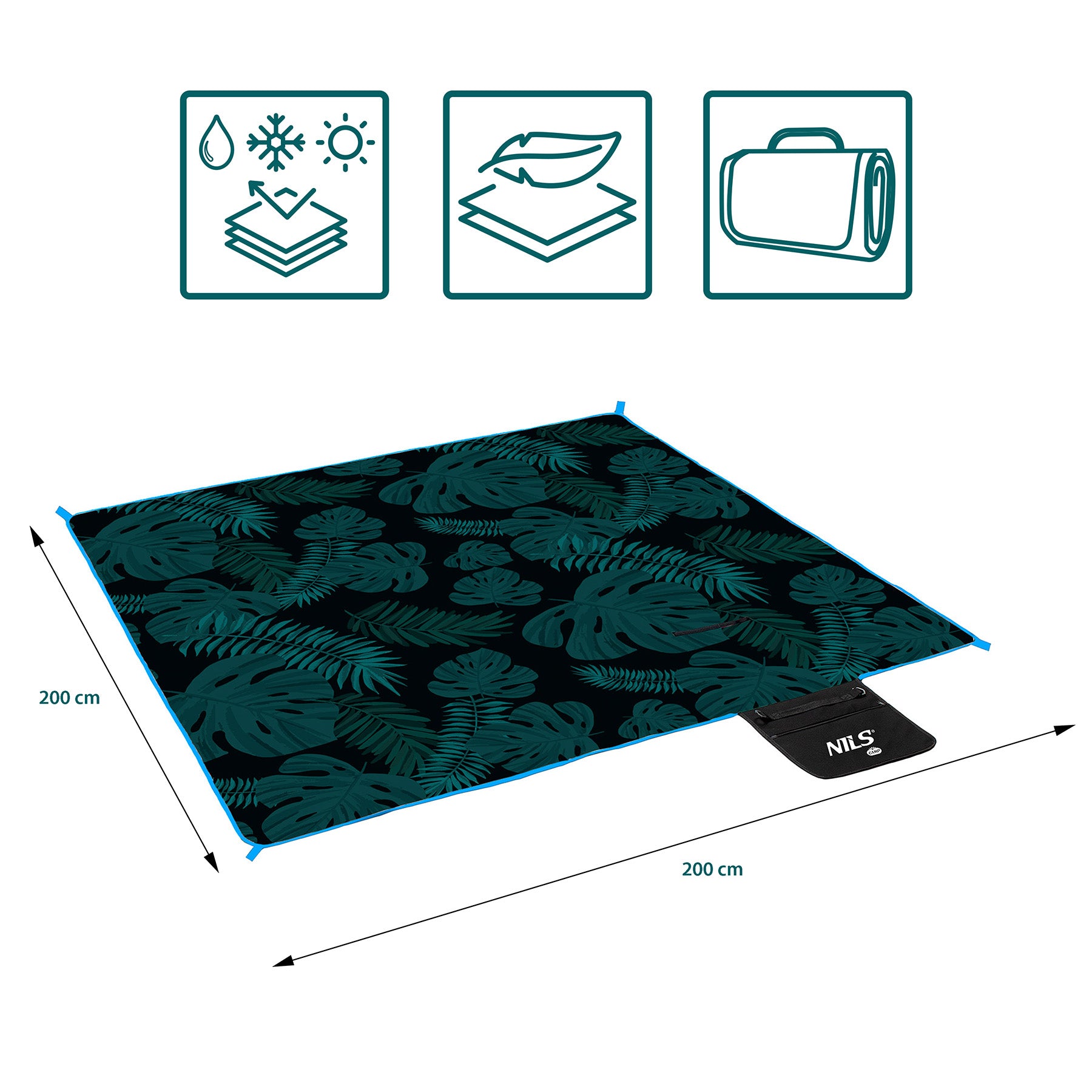 NC2222 PICNIC BLANKET LEAVES 200x200 PE ALU NILS CAMP