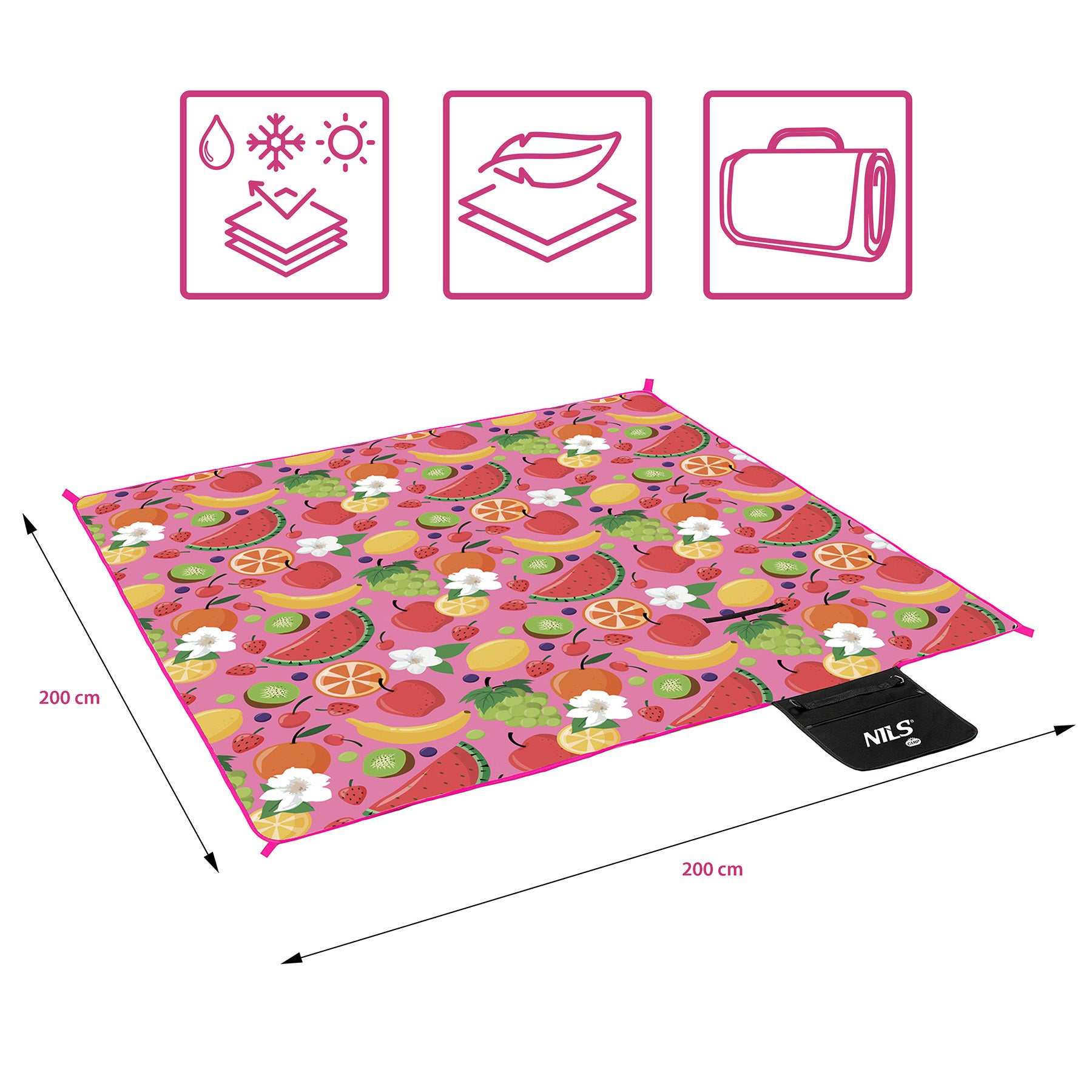 NC2223 PICNIC BLANKET FRUITS 200x200 PE ALU NILS CAMP