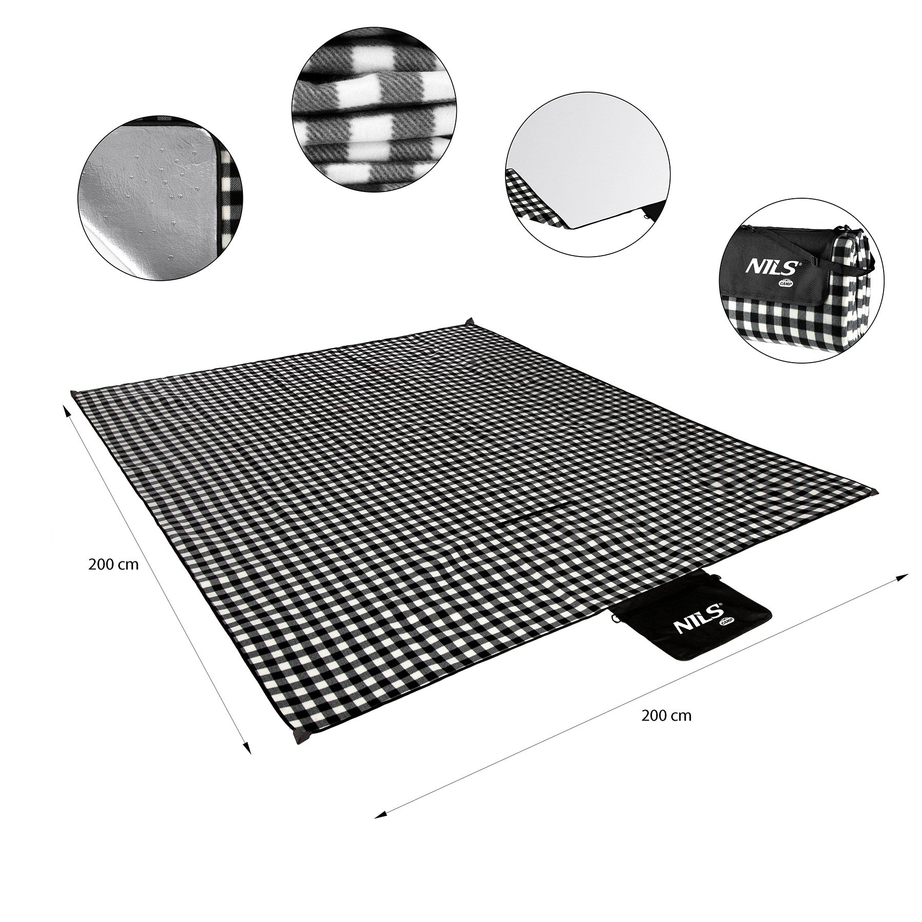 NC2311 PICNIC BLANKET WHITE-BLACK 200x200 CM PE + ALU NILS CAMP