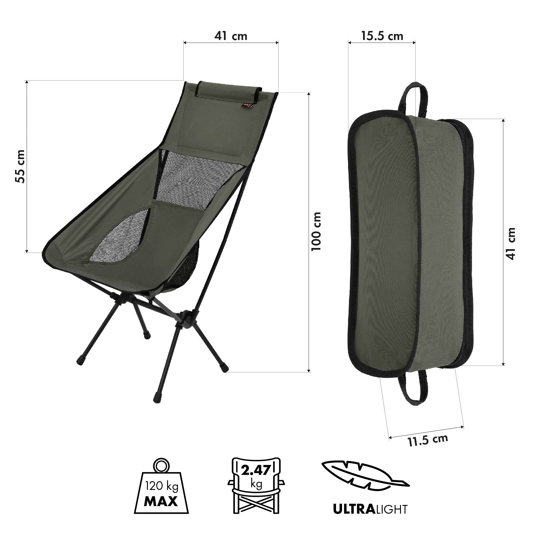 NC3321 SKLÁDACÍ ŽIDLE ULTRALIGHT KHAKI NILS CAMP