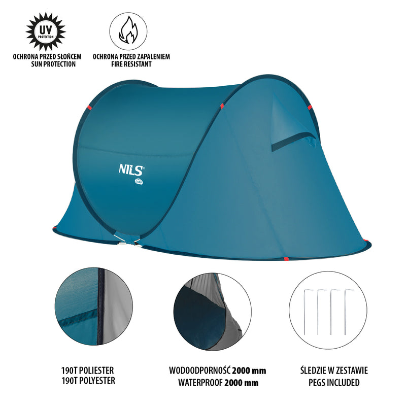 NC3743 BLUE SELF-EXTENDING CAMPING TENT NILS CAMP