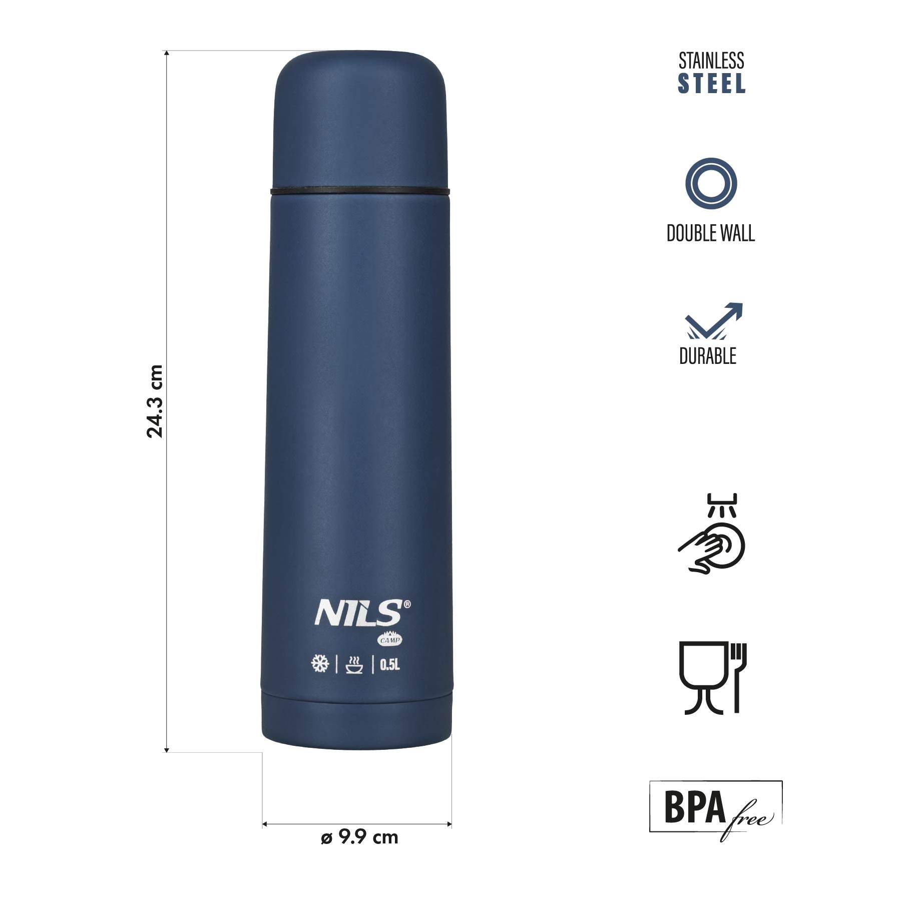 NC3803 TERMOS TURYSTYCZNY 500 ML NIEBIESKI NILS CAMP