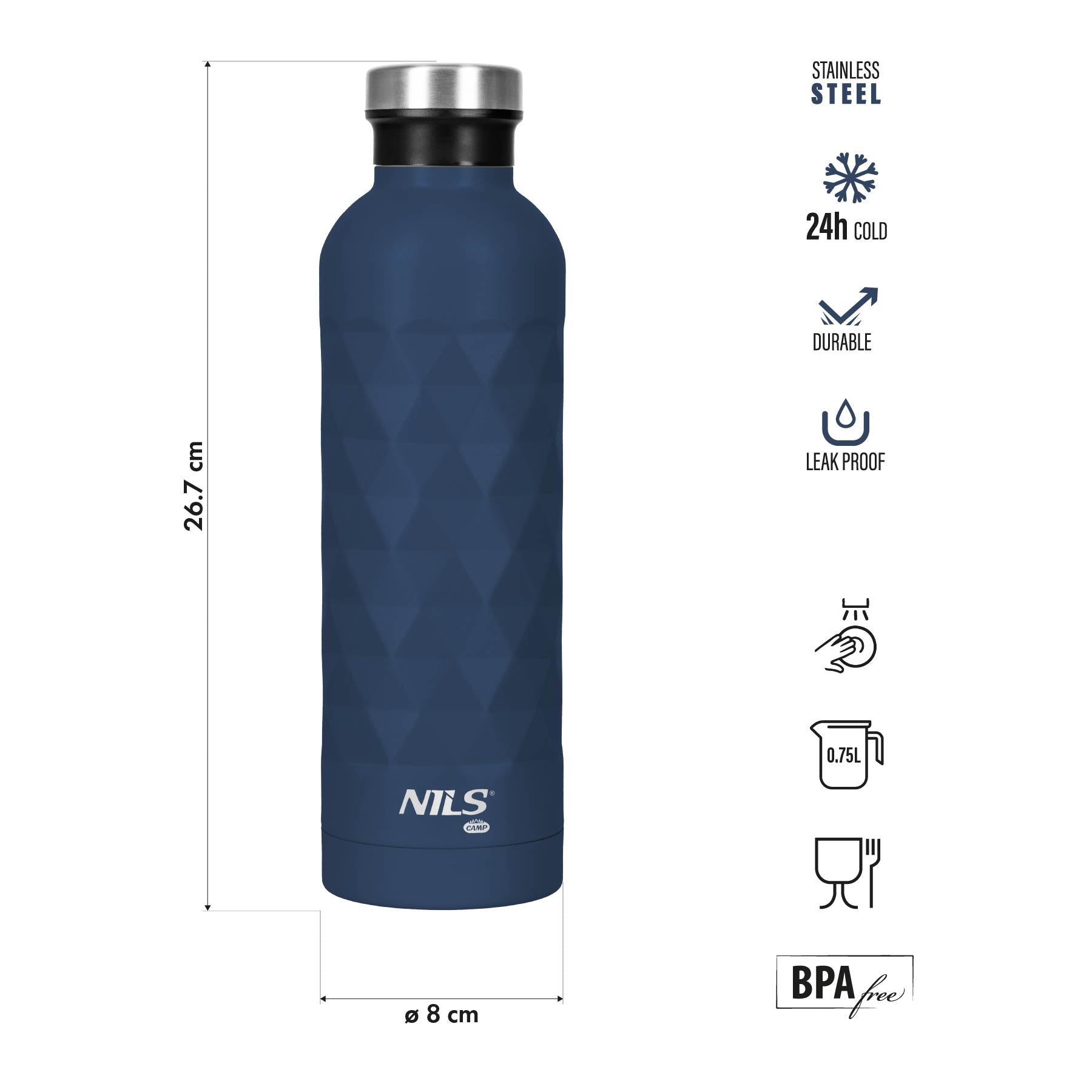 NC3805 BUTELKA TURYSTYCZNA 750ML NIEBIESKA NILS CAMP
