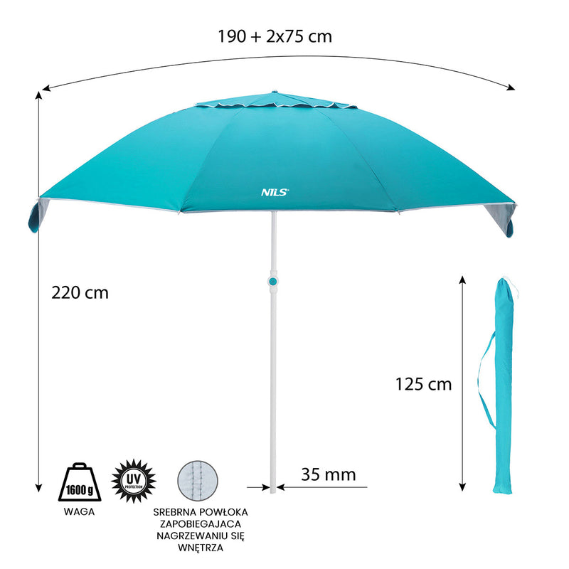 NC7822 TURQUOISE BEACH UMBRELLA XL 220 CM NILS