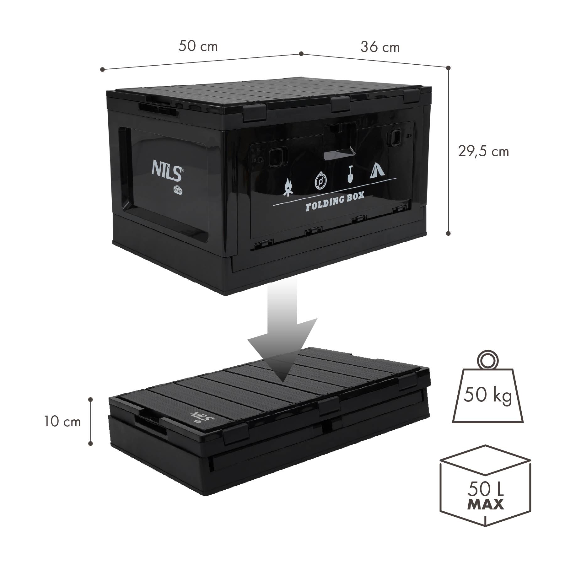 NCB4006 FOLDABLE CAMPING BOX WITH TABLE FUNCTION 2IN1 50L NILS CAMP