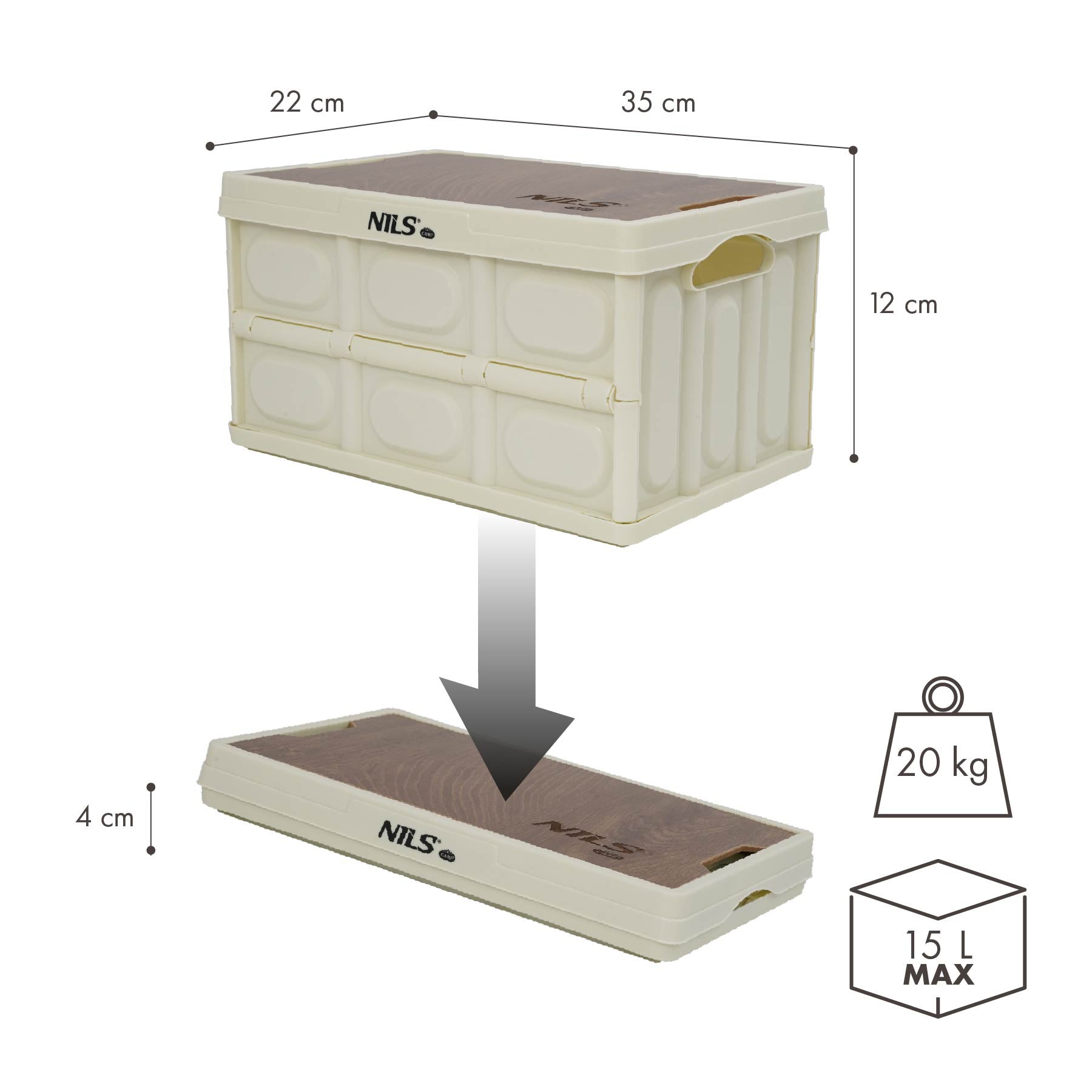 NCB4007 FOLDABLE CAMPING BOX WHITE WITH TABLE FUNCTION 2IN1 15L NILS CAMP