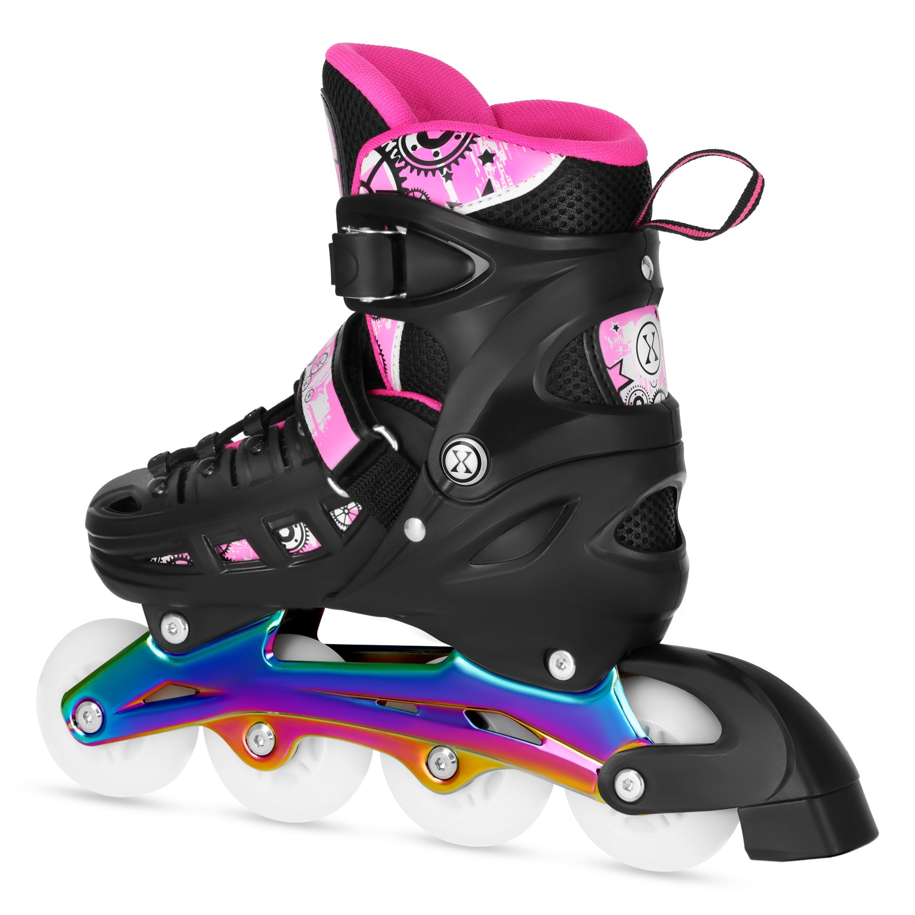 NH10905 4w1 ŁYŻWOROLKI LED RÓŻOWE Z WYM. PŁOZĄ HOKEJOWĄ RAINBOW ROZM. S(31-34) NILS EXTREME
