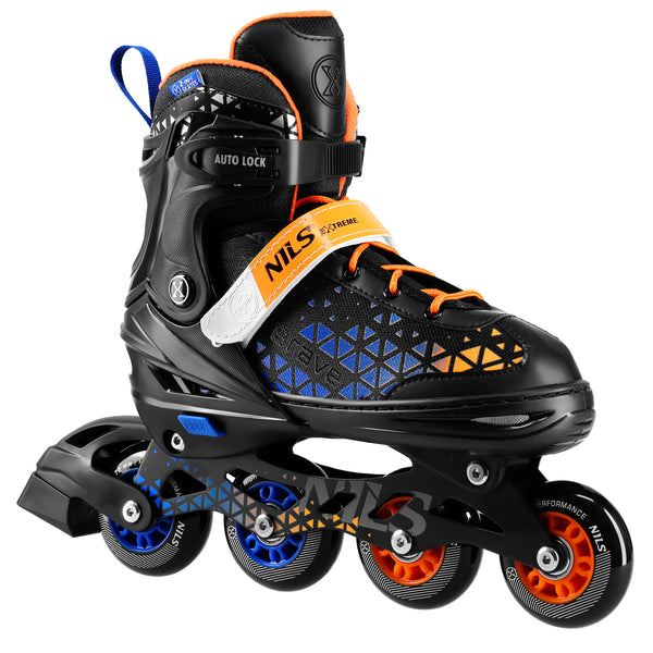 NH18190A 4in1 BRAVE BLUE-ORANGE SKATING SKATES SIZE M (34-38) WITH NILS EXTREME HOCKEY BOARD