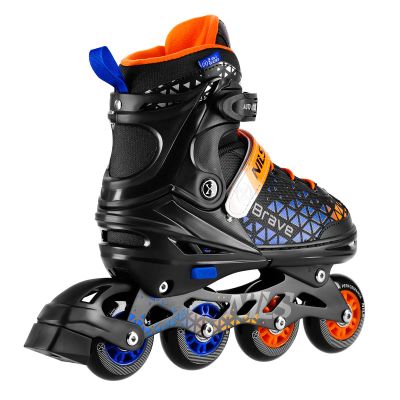 NH18190A 4in1 BRAVE BLUE-ORANGE SKATING SKATES SIZE S (29-33) WITH NILS EXTREME HOCKEY BOARD