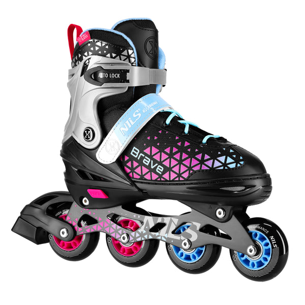 NH18190A 4in1 BRAVE PINK SKATING SKATES SIZE M (34-38) WITH NILS EXTREME HOCKEY BOARD