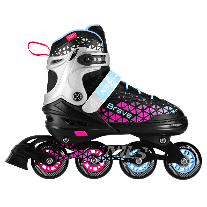 NH18190A 4in1 BRAVE PINK SKATING SKATES SIZE M (34-38) WITH NILS EXTREME HOCKEY BOARD