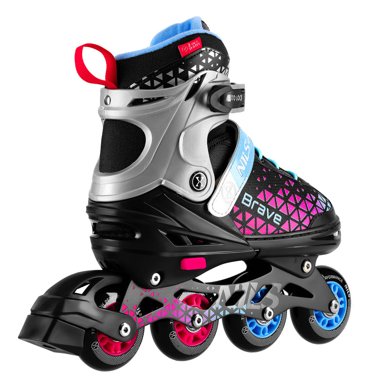 NH18190A 4in1 BRAVE PINK SKATING SKATES SIZE M (34-38) WITH NILS EXTREME HOCKEY BOARD