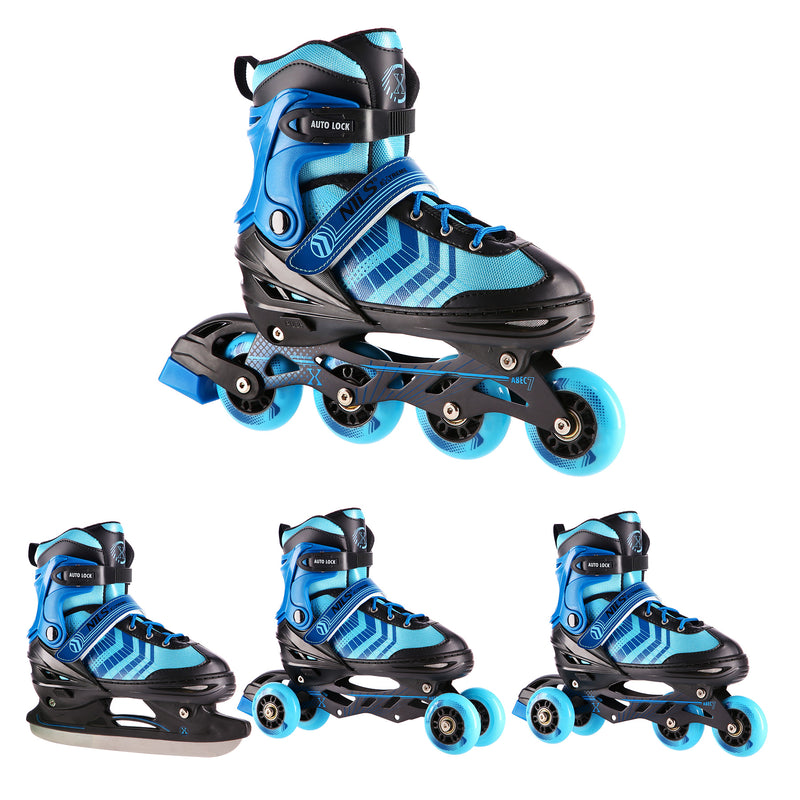 NH18192A 4in1 BLACK-BLUE SIZE M(34-38) NILS EXTREME ROLLER SKATES WITH HOCKEY SKIRT